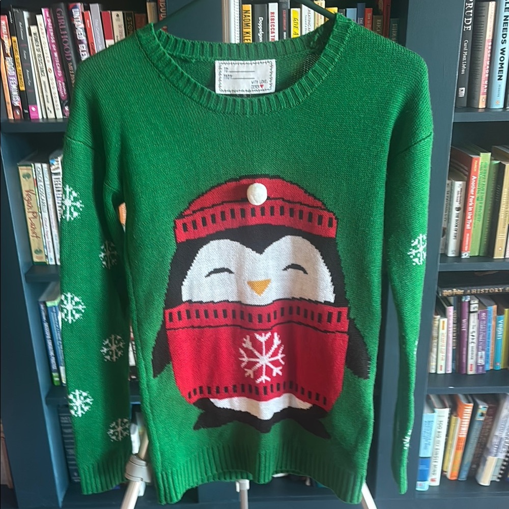 Green Christmas Penguin Sweater